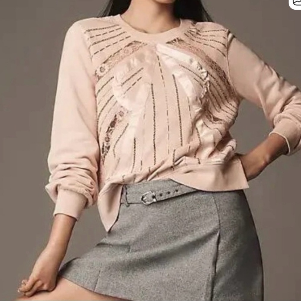 Anthropologie Blush Pink Sweatshirt with Sequin Detail XSmall NWOT